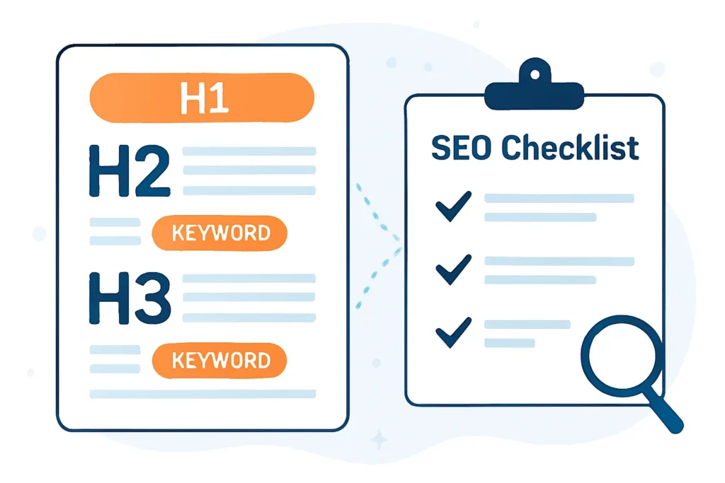 Infographic-style illustration showing structured blog headings and subheadings optimized for SEO.