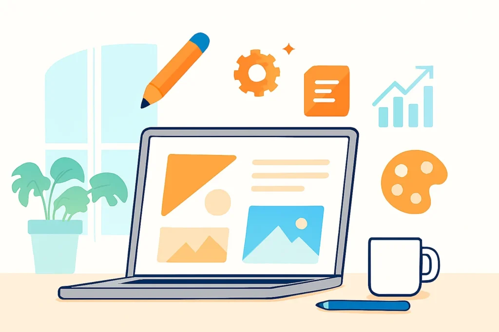 Creative desk setup symbolizing free design and image creation tools for bloggers.