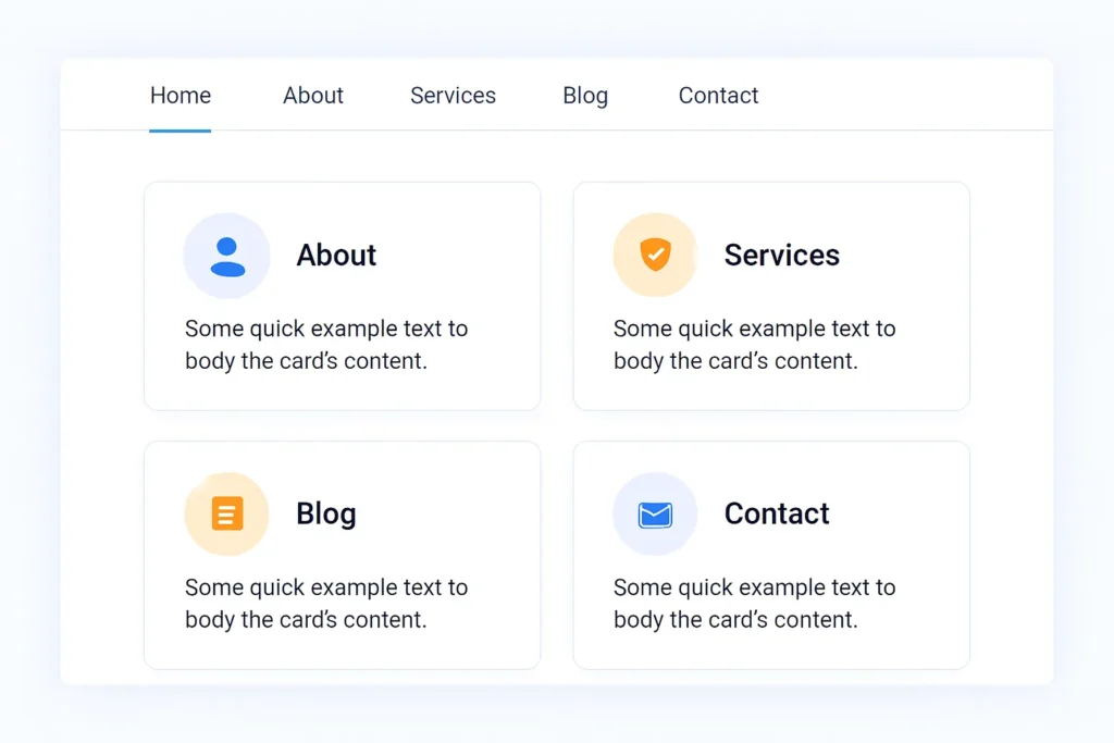 Modern website navigation bar with clean menu items and neatly arranged internal link content cards.