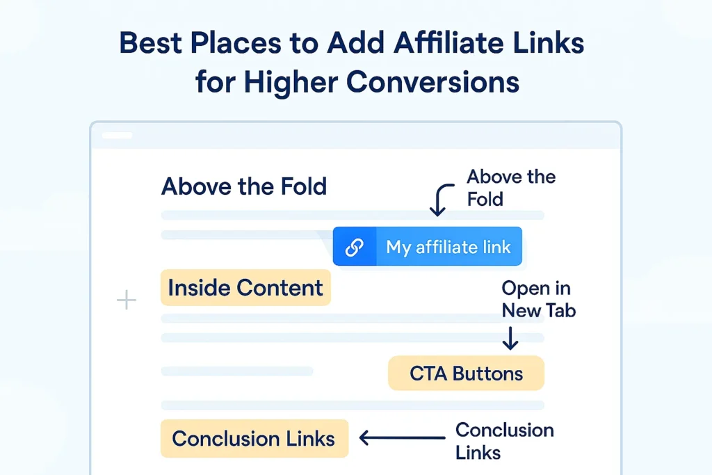 Illustration highlighting the best places to add affiliate links in a blog post.